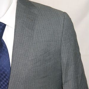 Ermenegildo Zegna Trofeo Silk Blend Gray Striped Two Button Suit Jacket 42L
